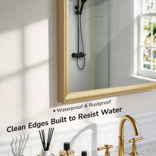 USHOWER 2 Pack 22x30 Inch Brushed Gold Bathroom Mirrors - Image 4