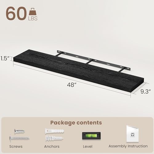 Vivelove Floating Shelves 9 inch Deep 48”Long Set of 1 - Image 3