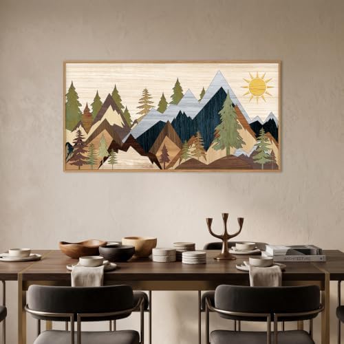 Ausri Boho Mountain Pine Tree Framed Canvas Wall Art Set -20"x40" - Image 2