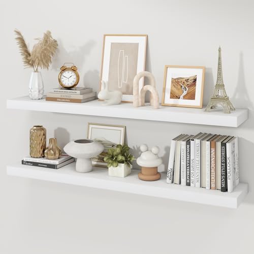 48" White Floating Shelves Wood Wall Shelf by Ornawit