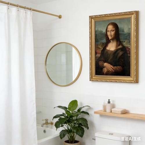 Gold Framed Classical Mona Lisa Painting Bathroom Wall Art Vintage Funny - Image 3