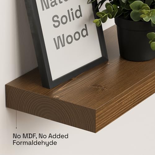 Solid Wood Floating Shelves for Wall 12 Inch Walnut, Small Wooden Shelf - Image 4