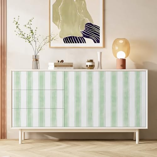 17.3" x 1200" Watercolor Green Striped Peel and Stick Wallpaper - Image 6