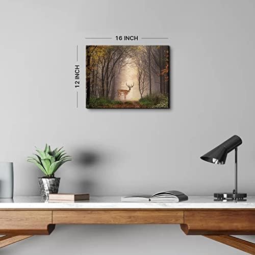 Wild Animal Landscape Canvas Wall Art Deer in Autumn Foggy Forest Picture Wall - Image 5