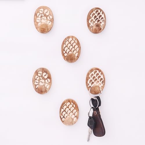 Indian Shelf 6 Piece Wooden Adhesive Wall Hooks by IndianShelf
