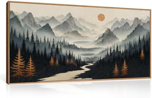 Boho Misty Forest Mountain Framed Canvas Wall Art Set -20"x40" - Image 5