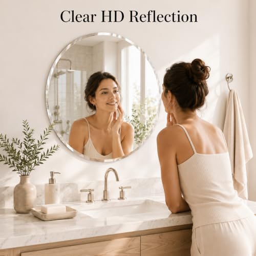 24 Inch Round Frameless Beveled Wall Mirror - Image 4