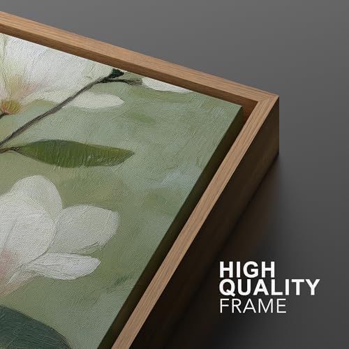 MUDECOR Framed Canvas Print Wall Art White Magnolia Floral Soft Green Botanical - Image 6