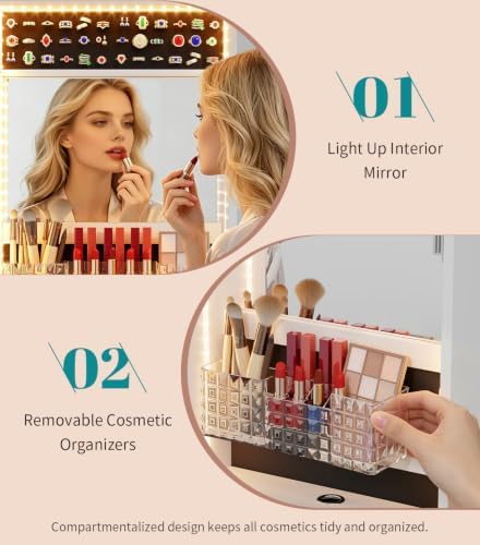 Vlsrka LED Mirror Jewelry Cabinet, Over Door/Wall Mounted Jewelry Organizer - Image 4