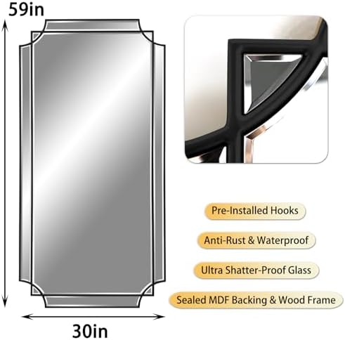 HQiJun Black lver Mirror for Wall, Polished Bevelled Rectangle, Modern - Image 5