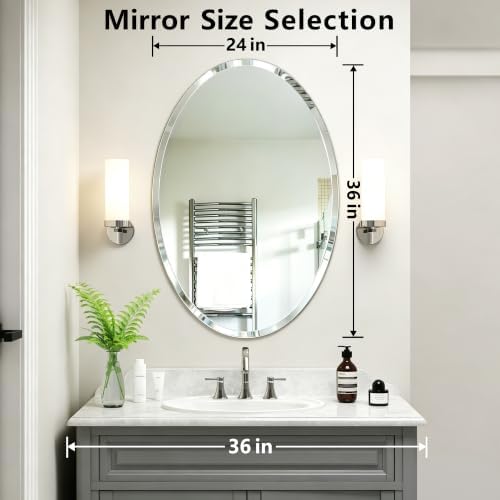 36" x 24" Silver Beveled Edge Frameless Oval Wall Mirror - Image 3