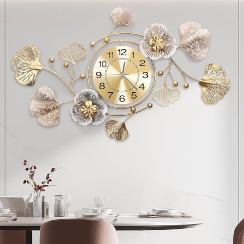 59" Modern Farmhouse Large Decorative Wall Clock, Ginkgo Metal Art by JXQXYN
