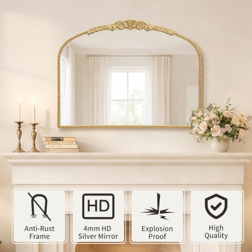 Besdomus Vintage Vanity Mirror: 32”x24” French Rose Gold Arched Mirror - Image 2
