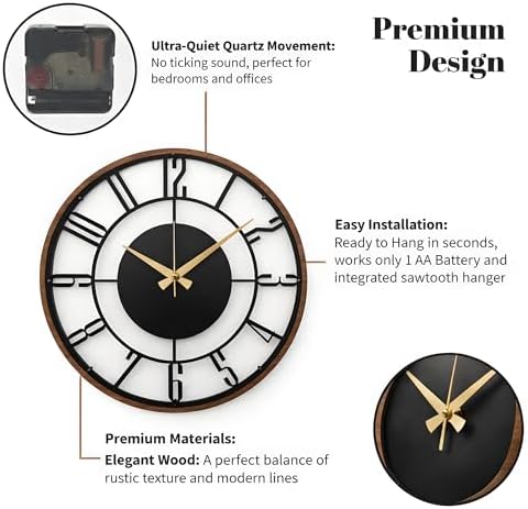 Metal Large Wall Clock, Silent Battery Operated Clocks - Image 5