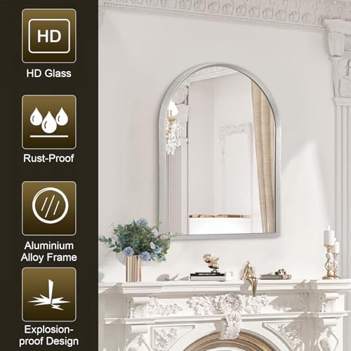 Arched Bathroom Mirror, Wall Mounted Mirror Arch Mirror Aluminum Alloy Frame - Image 6