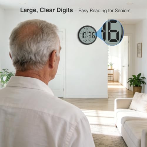 WallarGe Digital Atomic Wall Clock Battery Operated, 8 Inch Large Display - Image 6