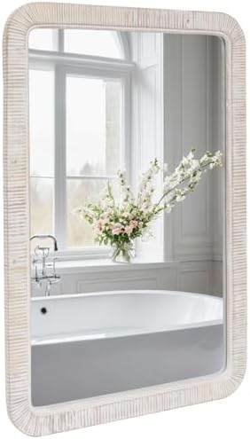 FUIN 20" x 30" Rattan Wicker Rectangle Wall Mounted Bathroom Mirror - Image 2