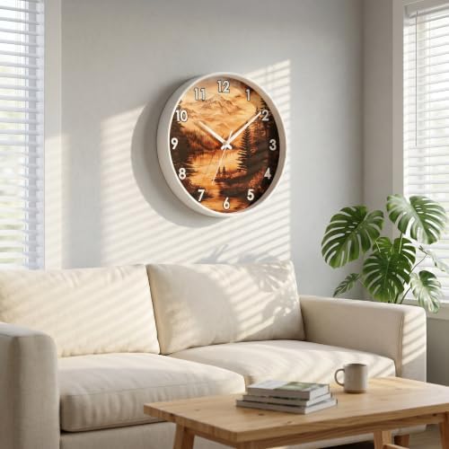 Retro Wood Etching Mountain Landscape Print wall Clock Silent Non Ticking - Image 6