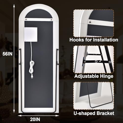 GLSLAND 20"x56" Arched Full Length Mirror LED Lighted Floor Standing Mirror - Image 6