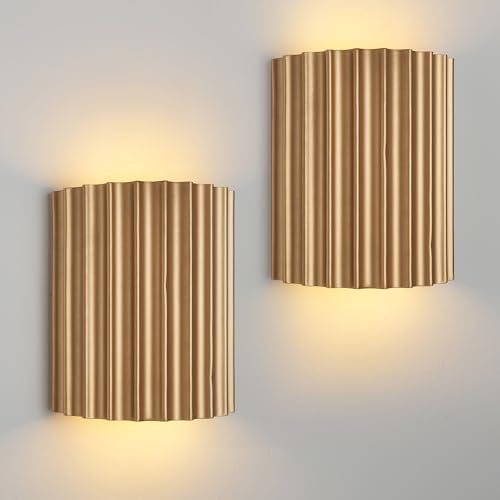 Indoor Hardwired Up and Down Gold Wall Sconce Set of 2 Modern LED 3000K by Fetason