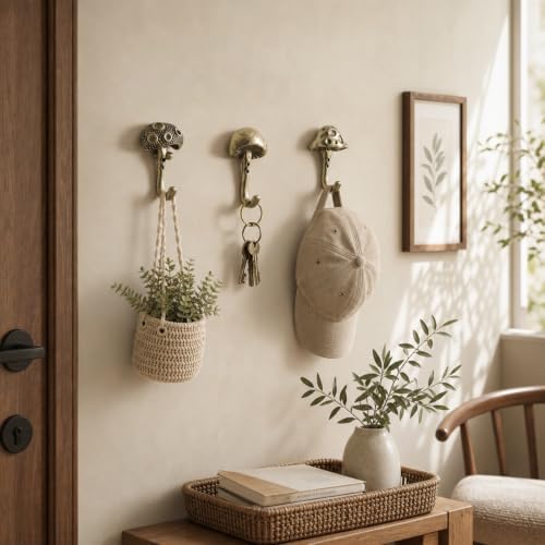 3 Pcs Mushroom Wall Hooks Decorative Iron Mushroom Shaped Hanging Hooks Wall - Image 5