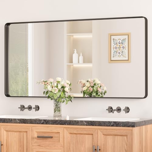 Keonjinn 48 x 24 Inch Black Bathroom Mirror, Tempered Glass Vanity Mirror by Keonjinn