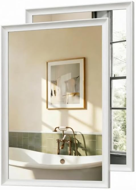 USHOWER 2 Pack 22x30 Inch White Bathroom Mirrors by USHOWER