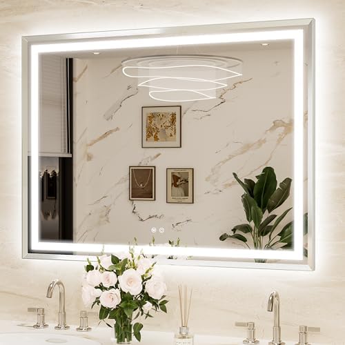 Keonjinn 48x36 Inch Nickel LED Bathroom Mirror by Keonjinn