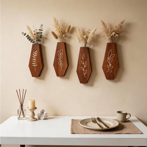 Wood Wall Vase 4 Pack, Modern Farmhouse & Boho Wall Decor Wooden Hanging - Image 6