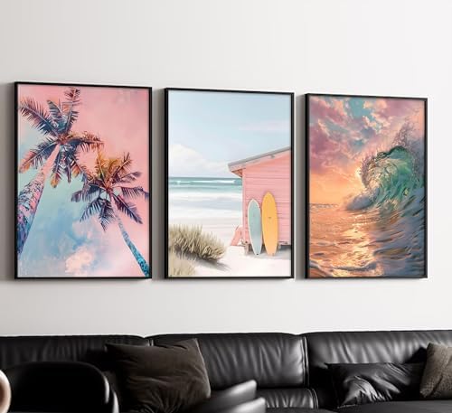 3Pcs Coastal Beach Unframed Canvas Wall Art, Preppy Tropical Summer Decor - Image 5