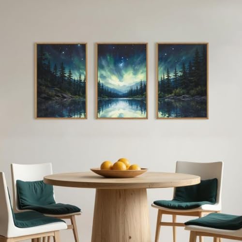 Luminous Northern Lights Forest Lake Framed Canvas Wall Art Set-16"x24"x3 - Image 3