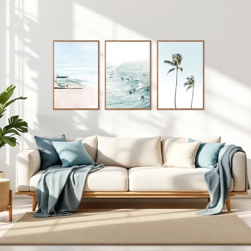 CHDITB Coastal Palm Tree Framed Wall Art, Seaside Beach Surfing Posters - Image 2