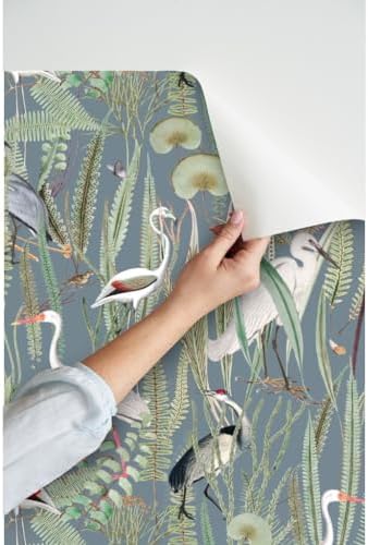 Spoonflower Cranes Herons Slate Peel and Stick Removable Wallpaper - Image 3