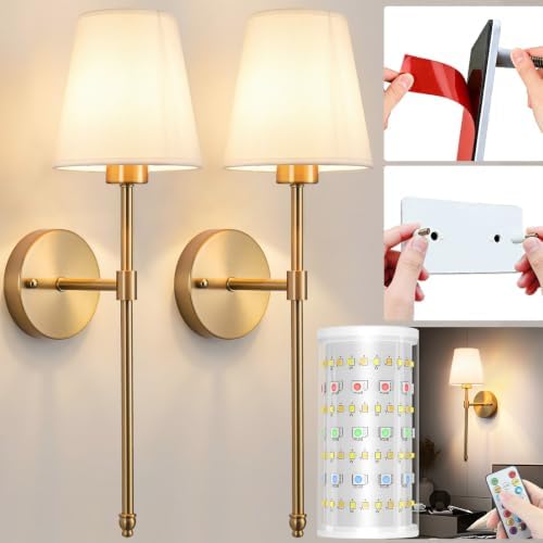 Nekhung Battery Operated Wall Sconce, Peel and Stick Sconces Set of 2 by Nekhung