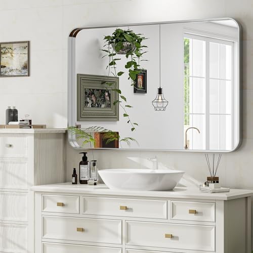 Easly Silver Bathroom Mirror for Wall, 40x30 Inch Rectangular Aluminum Alloy - Image 4