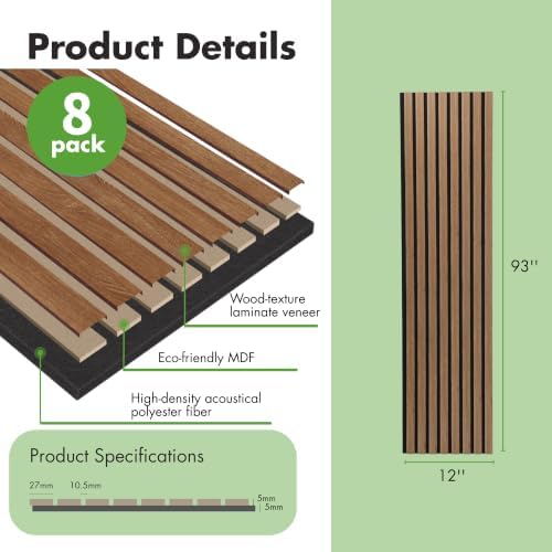 Art3d 12" x 93" Acoustic Wood Slat Wall Panel, 62 sq.ft, Deep Walnut - Image 3