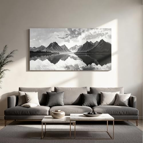 I@U Modern Black And White Wall Art Decor Mountain Landscape Artwork - Image 3