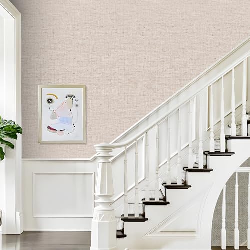 Beige Grasscloth Textured Peel and Stick Wallpaper Modern 15.75x196.85inch - Image 5
