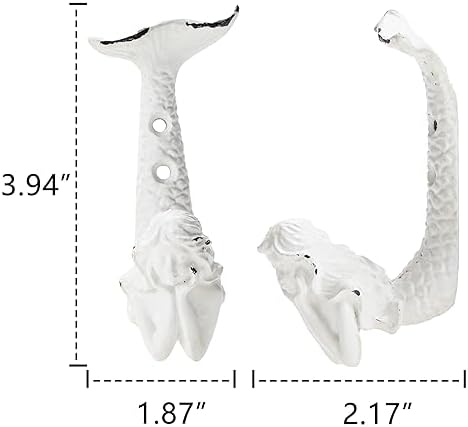 SOFFEE DESIGN 4pcs White Mermaid Shape Metal Coat Hooks, Playful Mermaid Design - Image 5