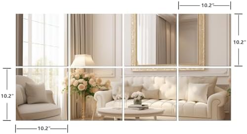 Vlush Sticky Mirror Tiles Fitness Full Length Mirror 10.2＂x10.2＂8 Pieces - Image 2