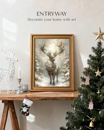 VIYYIEA Christmas Reindeer Wall Art Vintage Winter Deer Painting 12x16 Inch - Image 2