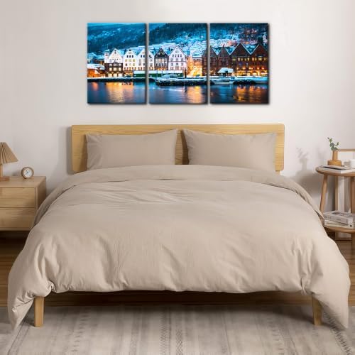 Pacimo 3 Piece Norway Cityscape Canvas Wall Art, Bruges Night View Print - Image 4