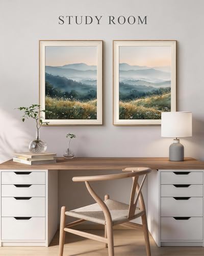 VIYYIEA Framed Moody Mountain Flora Landscape Wall Art Set, 12×16 Inch - Image 3