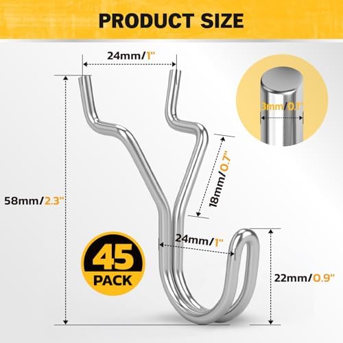 ELEAD 45-Piece Pegboard Hooks J-Hook, Fits 1/8” & 3/16” Pegboards, Heavy Duty - Image 2