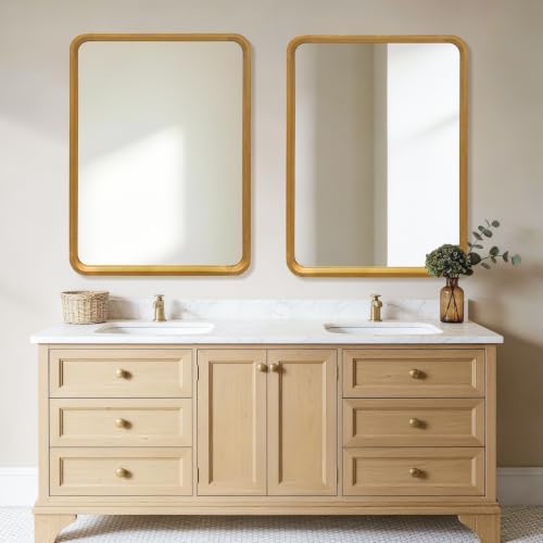 Wood Bathroom Mirror for Wall Rectangle Natural 30 x 40 Inch - Image 3