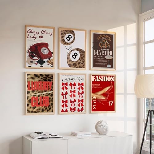 6Pcs Trendy Leopard Wall Art Gallery Girly Prints Red Fashion Wall Canvas - Image 2