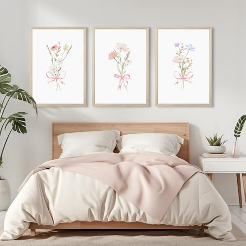 Girl Flower Bow Wall Art Coquette Pink Floral Canvas Wall Decor Nursery - Image 5
