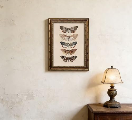 Vintage Gold Framed Butterfly Canvas Wall Art, Retro Moody Moth Painting - Image 6
