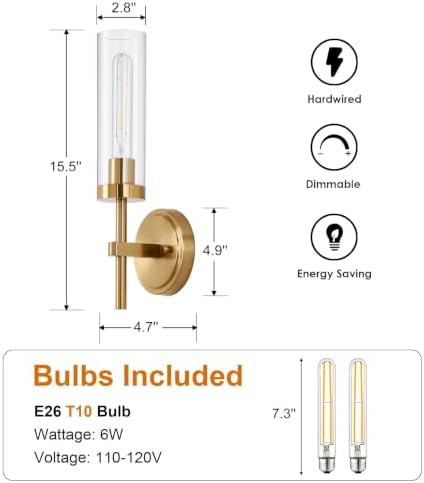 Hardwired Wall Sconces Set of 2, Bathroom Sconce Wall Lighting - Image 5