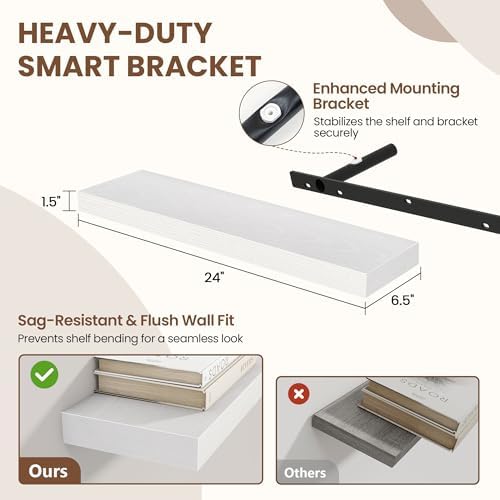 Acovy 24 Inch Floating Shelves for Wall 2 Pack, Wall Mounted Floating Shelf - Image 2